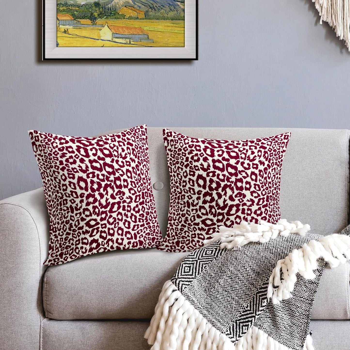 Lime Green White Leopard Print Pillow Covers 18x18 Inch Set of 2 Cheetah Animal Spots Decorative Throw Pillows For Couch Farmhouse Chinoiserie Pillow Cases Home Decor For Room Sofa Bed Porch Outdoor 16" x 16" Gray Leopard