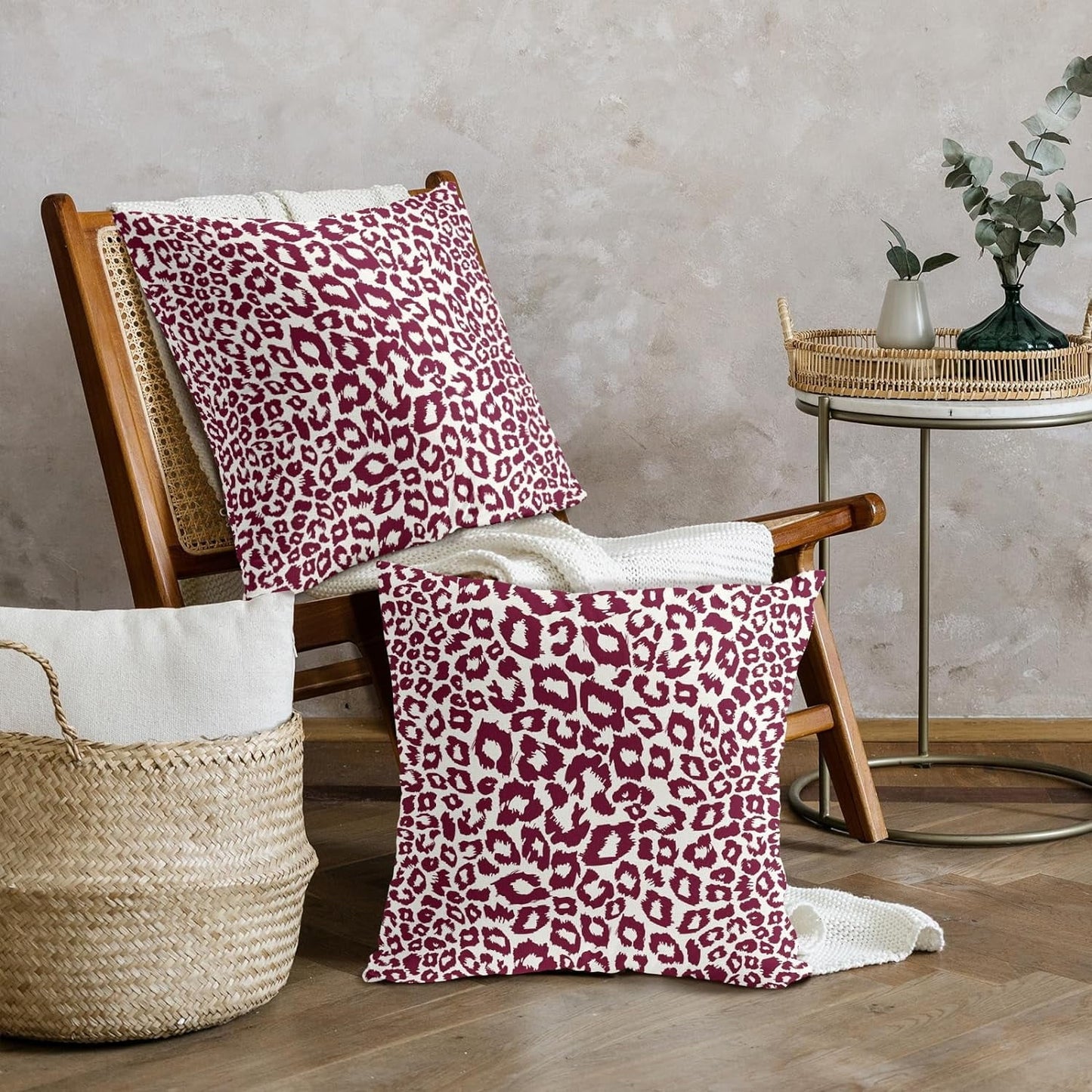 Lime Green White Leopard Print Pillow Covers 18x18 Inch Set of 2 Cheetah Animal Spots Decorative Throw Pillows For Couch Farmhouse Chinoiserie Pillow Cases Home Decor For Room Sofa Bed Porch Outdoor 16" x 16" Pink Leopard