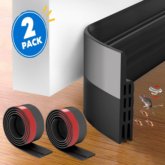 Door Draft Stopper, 37 Inch Under Door Sweep Bottom Blocker with Rubber Seal Strip, Under Door Seal for Exterior/Interior, Soundproof Weather Stripping Door Seal(White) 2PC Black
