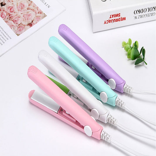 2 in 1 Hair Straightener Mini Hair Curler, Mini Hair Straightener Hairstyling Iron Heating Curler for Home or Salon Blue.