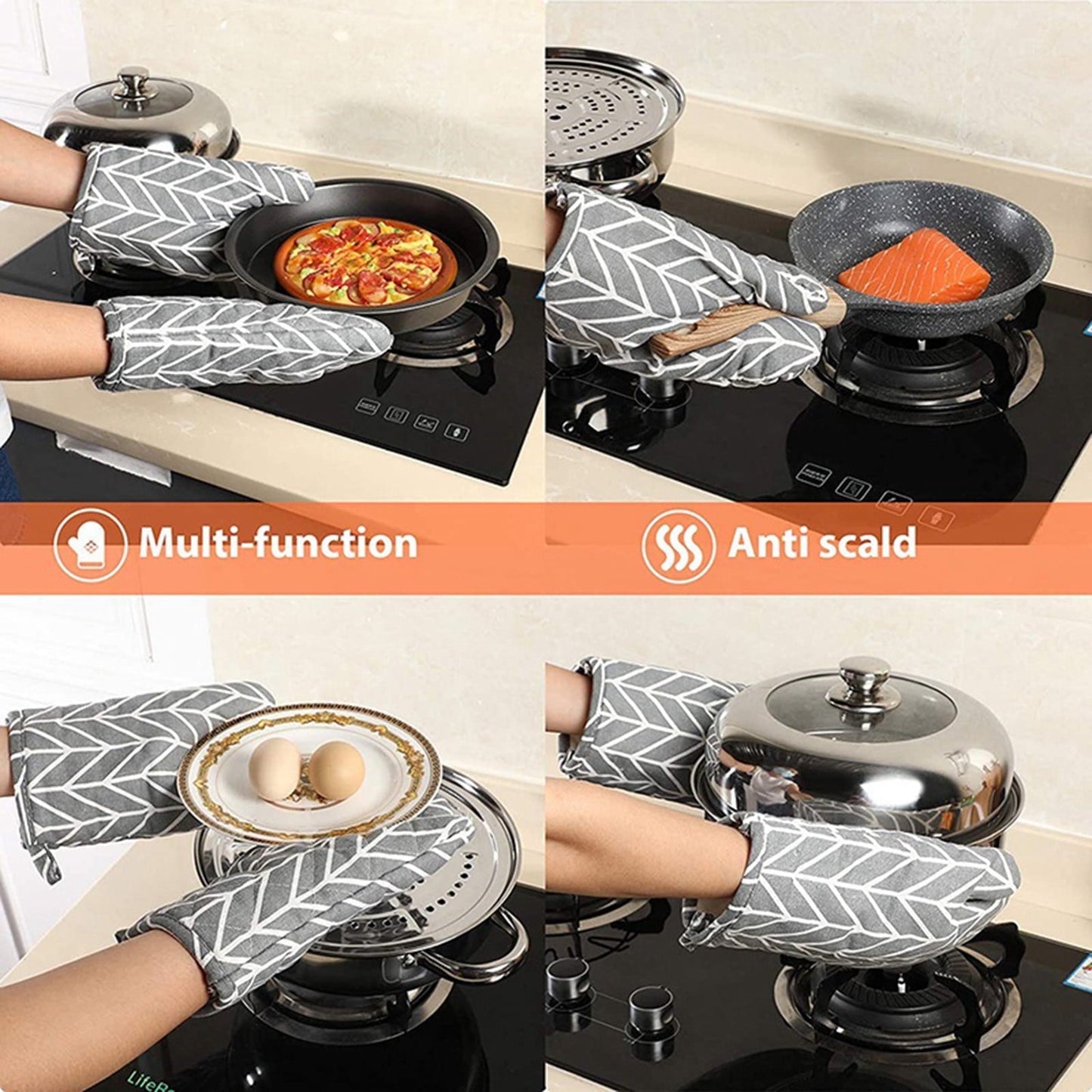 Poaug Oven Mitts on Sale Clearance 2Pc Oven Gloves Grill Gloves Slippery Cooking Gloves for Cooking Baking Grilling Yellow Grey