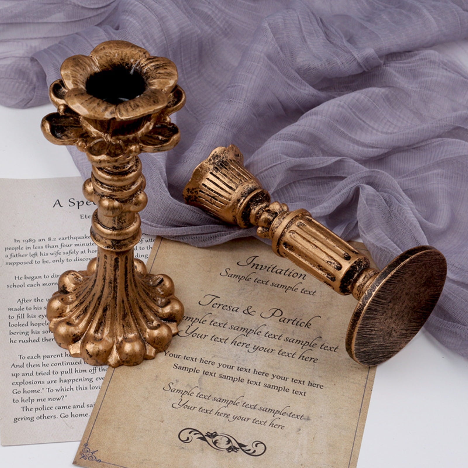 Visland Candlestick Holders , Brass Gold Candlestick Holder Set Candle Stick Holders Decorative Candlestick Stand for Wedding Party Dinning as shown 096.