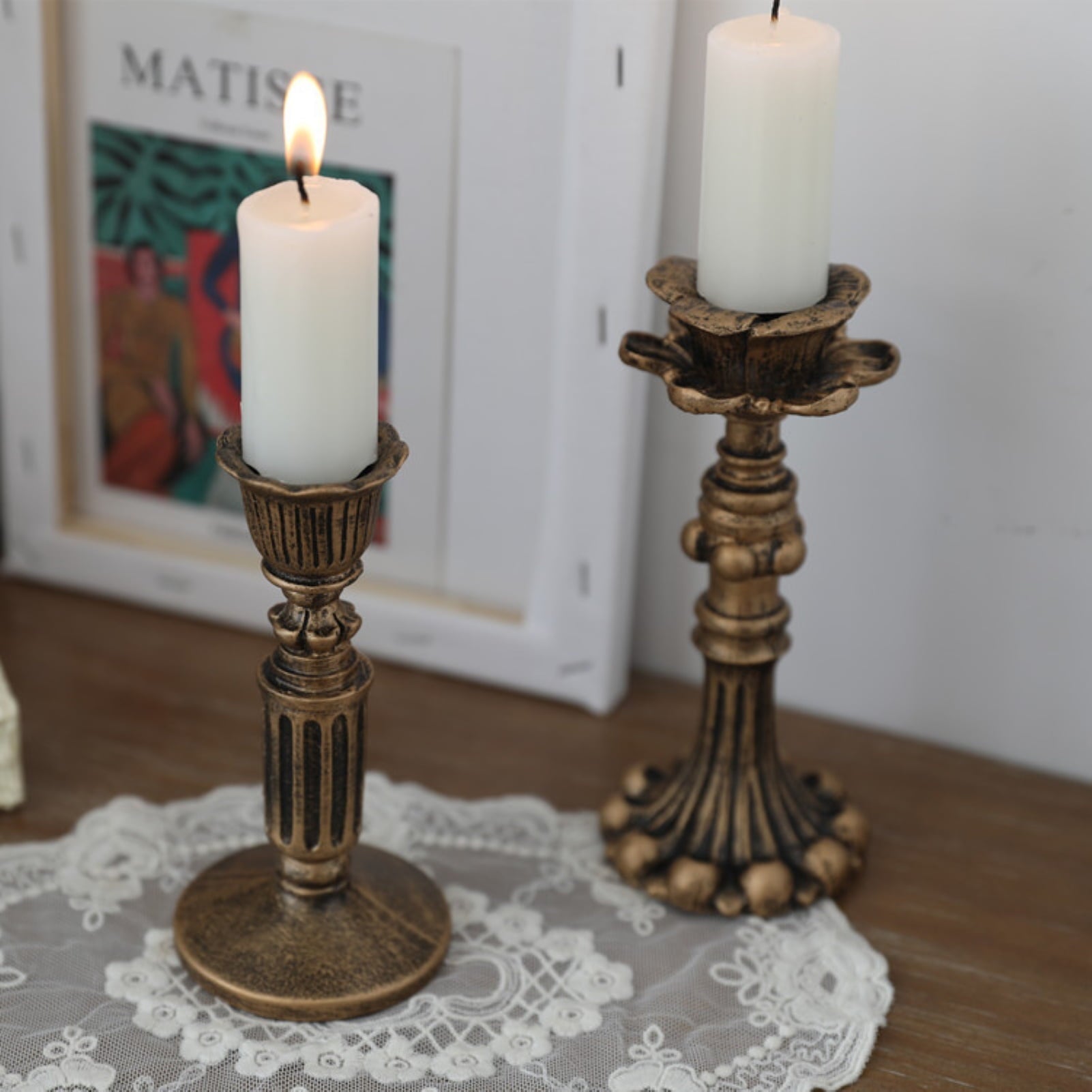 Visland Candlestick Holders , Brass Gold Candlestick Holder Set Candle Stick Holders Decorative Candlestick Stand for Wedding Party Dinning as shown 096.