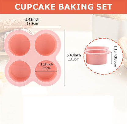 Tutuviw 2Pcs Reusable Silicone Air Fryer Egg Mold Cupcake and Muffin Pan Non-Stick Air Fryer Baking Pan 4 Cavity Silicone Muffin Pans Muffin Cups for Baking(Blue+Pink)