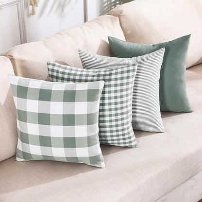 Light Blue Farmhouse Buffalo Plaid Pillow Covers 18x18 Set of 2 Patio Outdoor Decor Neutral Checkered Pillow Covers 18 x 18, Blue and White Gingham 18x18 Square Greyish Blue