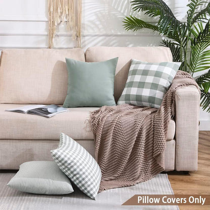 Light Blue Farmhouse Buffalo Plaid Pillow Covers 18x18 Set of 2 Patio Outdoor Decor Neutral Checkered Pillow Covers 18 x 18, Blue and White Gingham 18x18 Square Greyish Blue