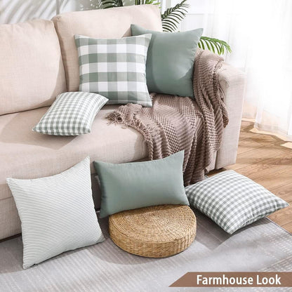 Light Blue Farmhouse Buffalo Plaid Pillow Covers 18x18 Set of 2 Patio Outdoor Decor Neutral Checkered Pillow Covers 18 x 18, Blue and White Gingham 18x18 Square Greyish Blue