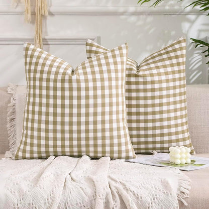 Light Blue Farmhouse Buffalo Plaid Pillow Covers 18x18 Set of 2 Patio Outdoor Decor Neutral Checkered Pillow Covers 18 x 18, Blue and White Gingham Plaid Gingham 18"x18", Set of 2 Greyish Green