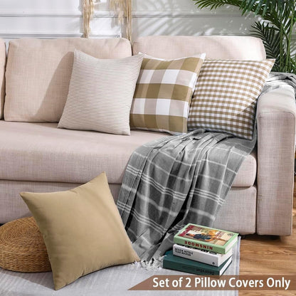 Light Blue Farmhouse Buffalo Plaid Pillow Covers 18x18 Set of 2 Patio Outdoor Decor Neutral Checkered Pillow Covers 18 x 18, Blue and White Gingham Plaid Gingham 18"x18", Set of 2 Greyish Green
