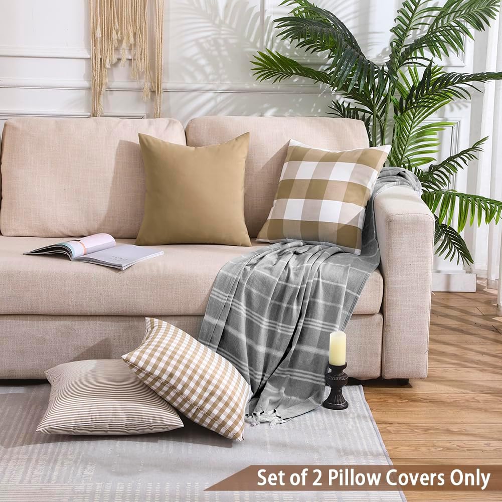 Light Blue Farmhouse Buffalo Plaid Pillow Covers 18x18 Set of 2 Patio Outdoor Decor Neutral Checkered Pillow Covers 18 x 18, Blue and White Gingham Plaid Gingham 18"x18", Set of 2 Greyish Green