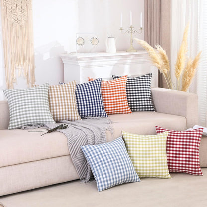 Light Blue Farmhouse Buffalo Plaid Pillow Covers 18x18 Set of 2 Patio Outdoor Decor Neutral Checkered Pillow Covers 18 x 18, Blue and White Gingham Plaid Gingham 18"x18", Set of 2 Greyish Green