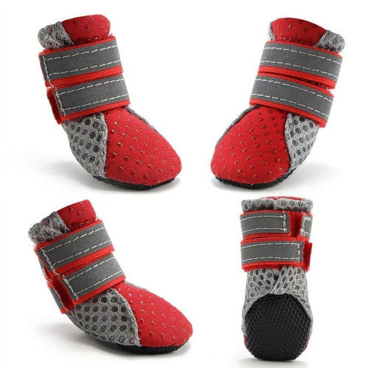 SPRING PARK Small Dog Shoes, Slip Resistant 4pcs Dog Puppy Boots Booties Pet Sneakers with Reflective Fastener Tape for Small Medium Dogs, Protect Paws Easy to Wear Daily Use S Red