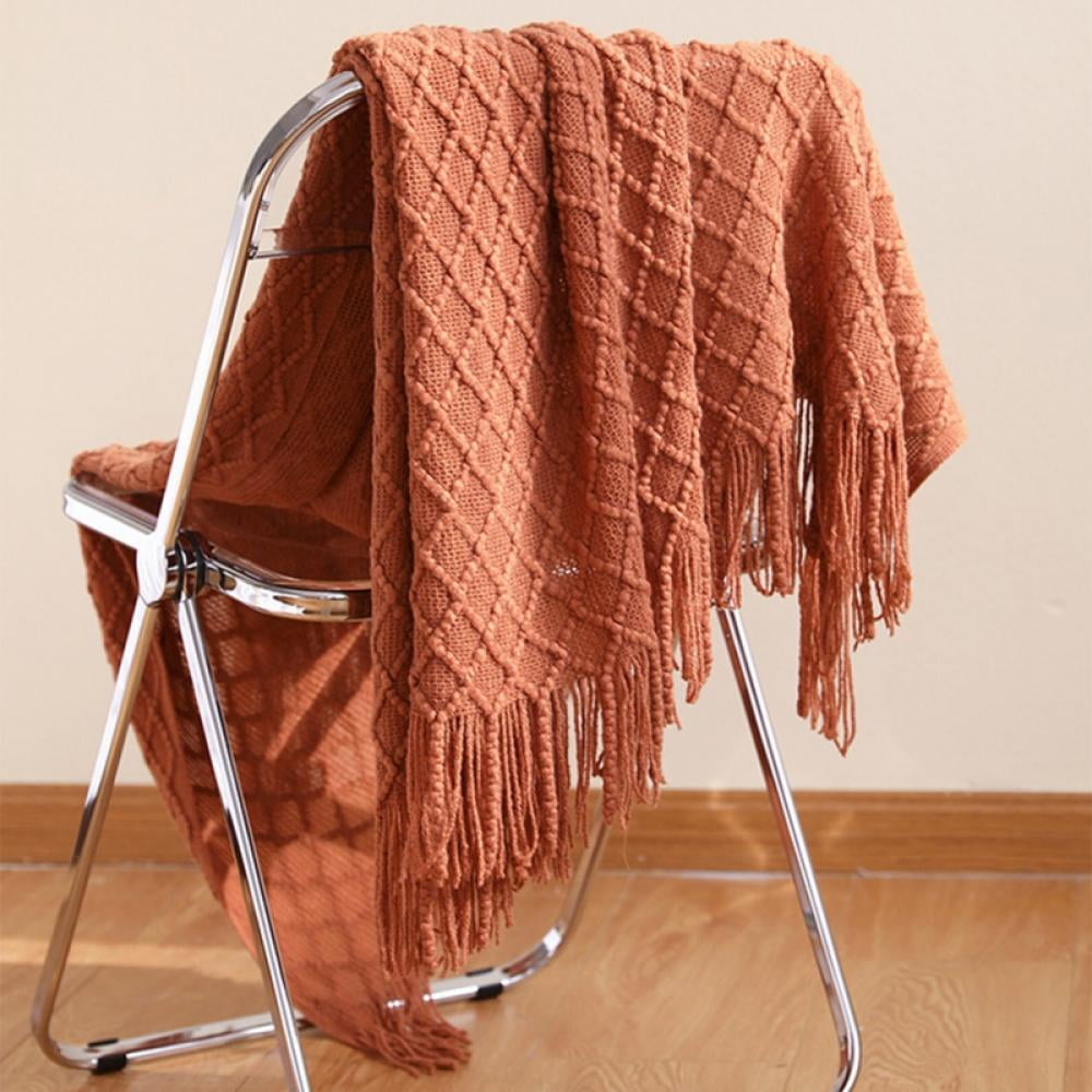 Throw Blanket for Couch 50 x 60 inches Knit Woven Blankets Cozy Lightweight Decorative Throw for Bed and Living Room,Beige Brick red