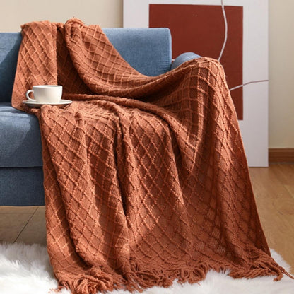 Throw Blanket for Couch 50 x 60 inches Knit Woven Blankets Cozy Lightweight Decorative Throw for Bed and Living Room,Beige Brick red