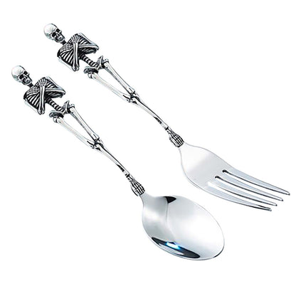 Darzheoy Stainless Steel Skeleton Skull Spoon and Fork Flatware Tableware Gifts for Halloween Easter and Christmas (Spoon) B