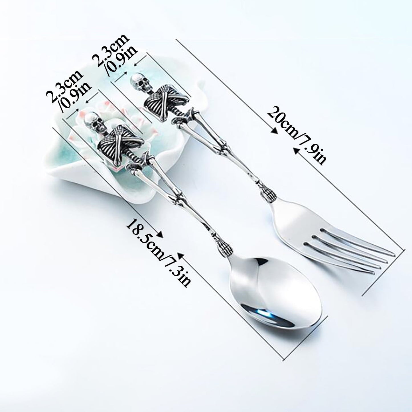 Darzheoy Stainless Steel Skeleton Skull Spoon and Fork Flatware Tableware Gifts for Halloween Easter and Christmas (Spoon) B