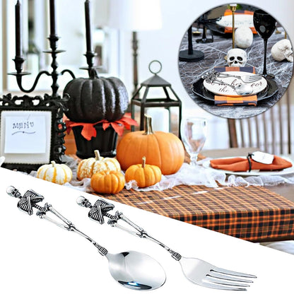 Darzheoy Stainless Steel Skeleton Skull Spoon and Fork Flatware Tableware Gifts for Halloween Easter and Christmas (Spoon) B