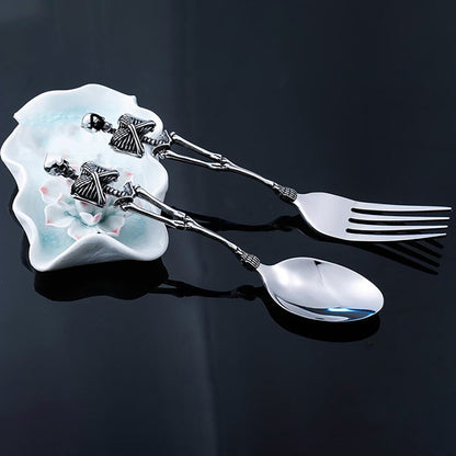 Darzheoy Stainless Steel Skeleton Skull Spoon and Fork Flatware Tableware Gifts for Halloween Easter and Christmas (Spoon) B