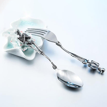 Darzheoy Stainless Steel Skeleton Skull Spoon and Fork Flatware Tableware Gifts for Halloween Easter and Christmas (Spoon) B