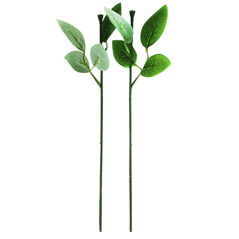 HOOWIFFY 30 Pcs Green Rose Stems with Leaves Floral Wire for Flower Arrangement and Craft Decoration