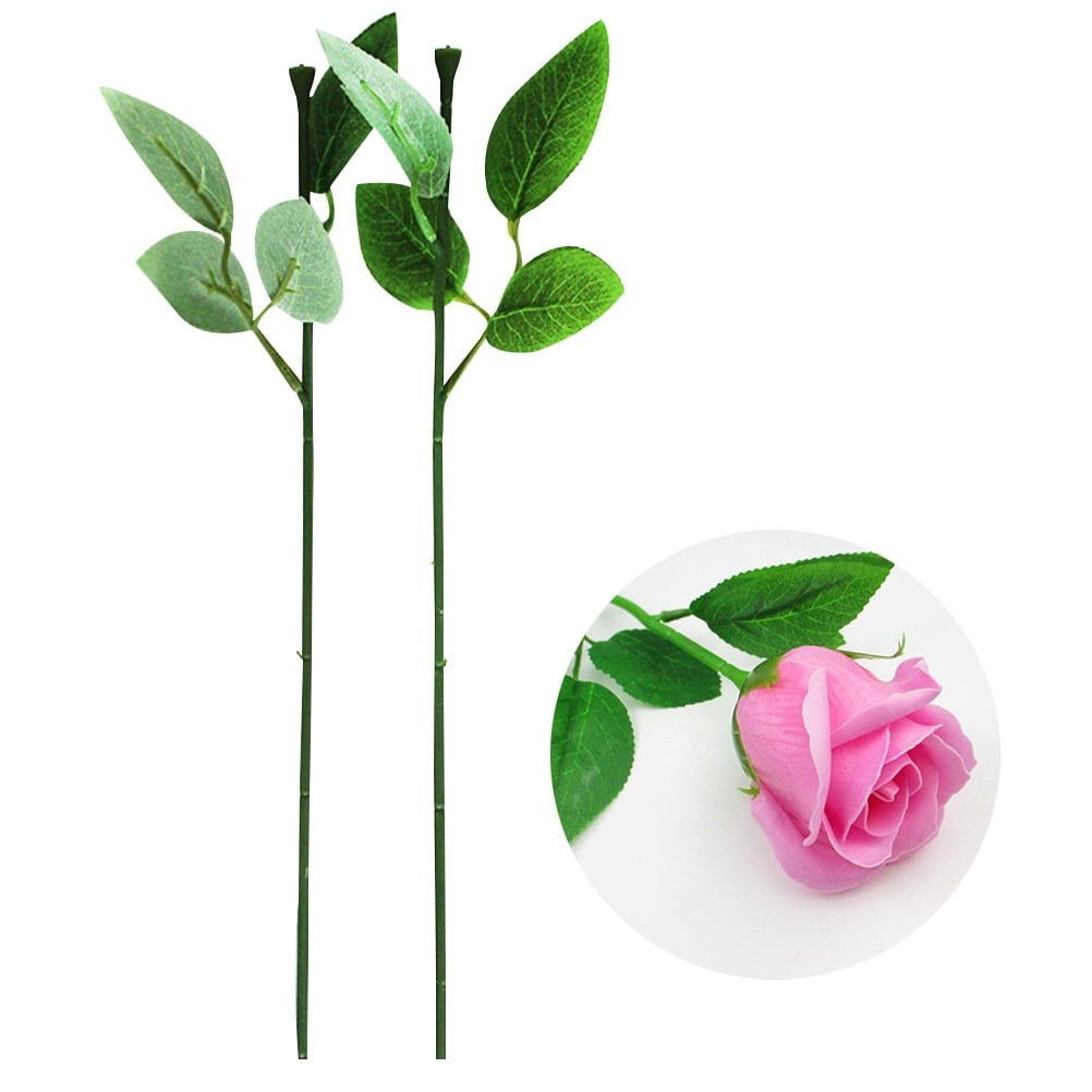 HOOWIFFY 30 Pcs Green Rose Stems with Leaves Floral Wire for Flower Arrangement and Craft Decoration