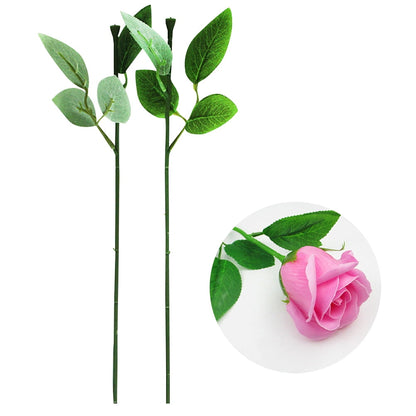 HOOWIFFY 30 Pcs Green Rose Stems with Leaves Floral Wire for Flower Arrangement and Craft Decoration