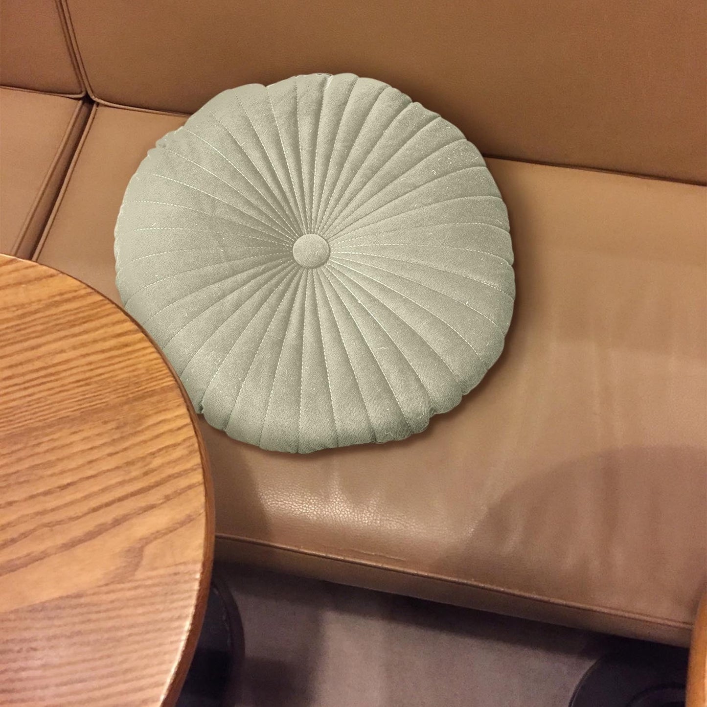 Darzheoy Round Throw Pillow 15.7 inch Decorative Round Velvet Floor Pillows Small Pumpkin Throw Pillow Cushion for Living Room Sofa Bed, Gray Green