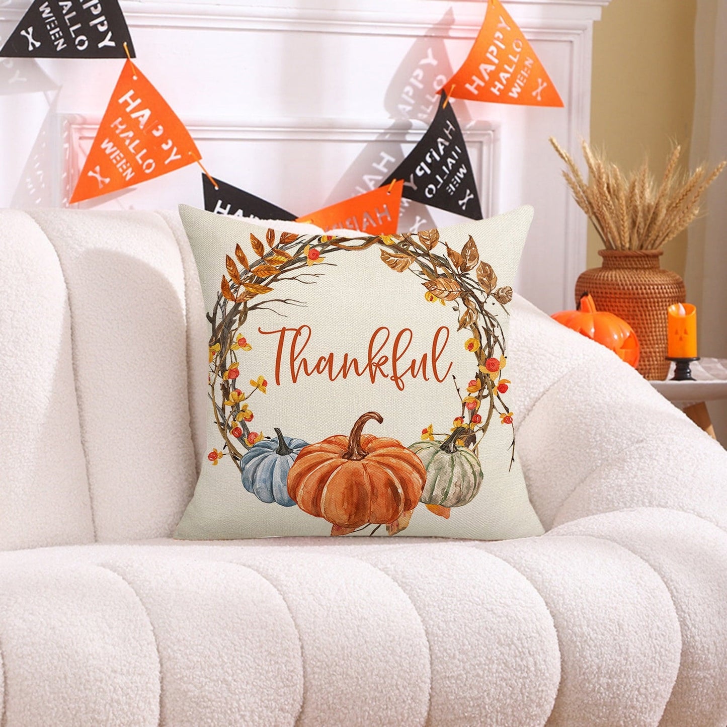 Darzheoy Fall Pillow Covers 18 x 18 inch Pumpkin Maple leaves Throw Pillow Covers Outdoor Autumn Thanksgiving Harvest Farmhouse Pillowcase Cushion Case for Home Sofa Fall Decor C