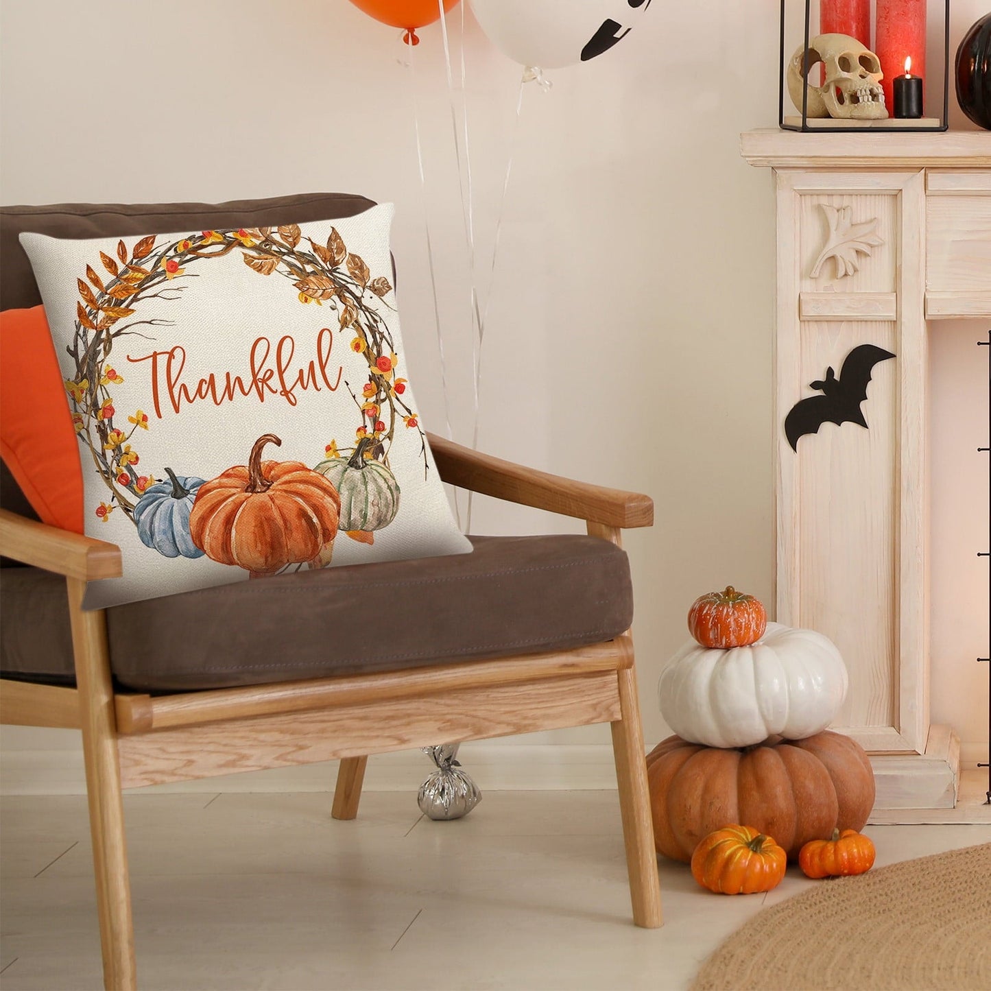 Darzheoy Fall Pillow Covers 18 x 18 inch Pumpkin Maple leaves Throw Pillow Covers Outdoor Autumn Thanksgiving Harvest Farmhouse Pillowcase Cushion Case for Home Sofa Fall Decor C