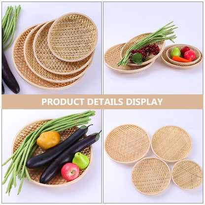 Set of 3 Shallow Baskets with Woven Trays - Multi-Purpose Fruit, Vegetable, Dessert Serving and Wall Decor Traditional Chinese Style