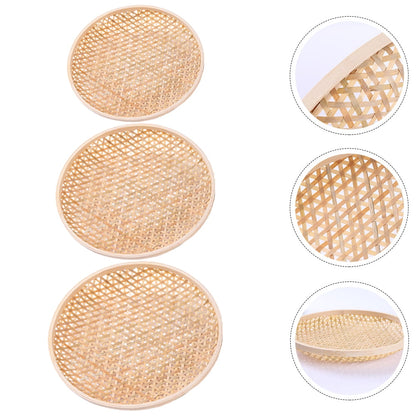 Set of 3 Shallow Baskets with Woven Trays - Multi-Purpose Fruit, Vegetable, Dessert Serving and Wall Decor Traditional Chinese Style