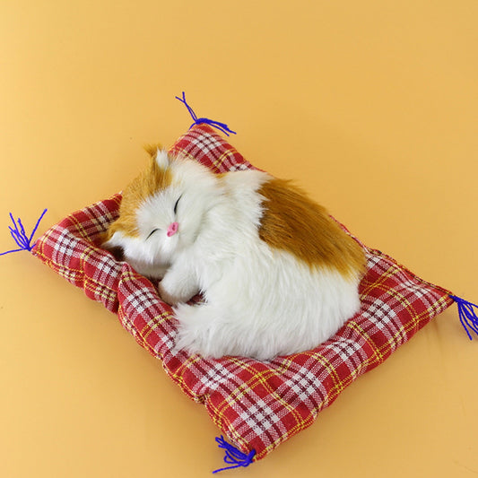 Tarmeek Simulation Sleeping Cat Dolls Toys,Simulation Cat Plush Animals Toy Will Call With Cloth Mat Sleeping Cat Doll Plush Toy for Room Decor,Birthday Gifts for Kids B