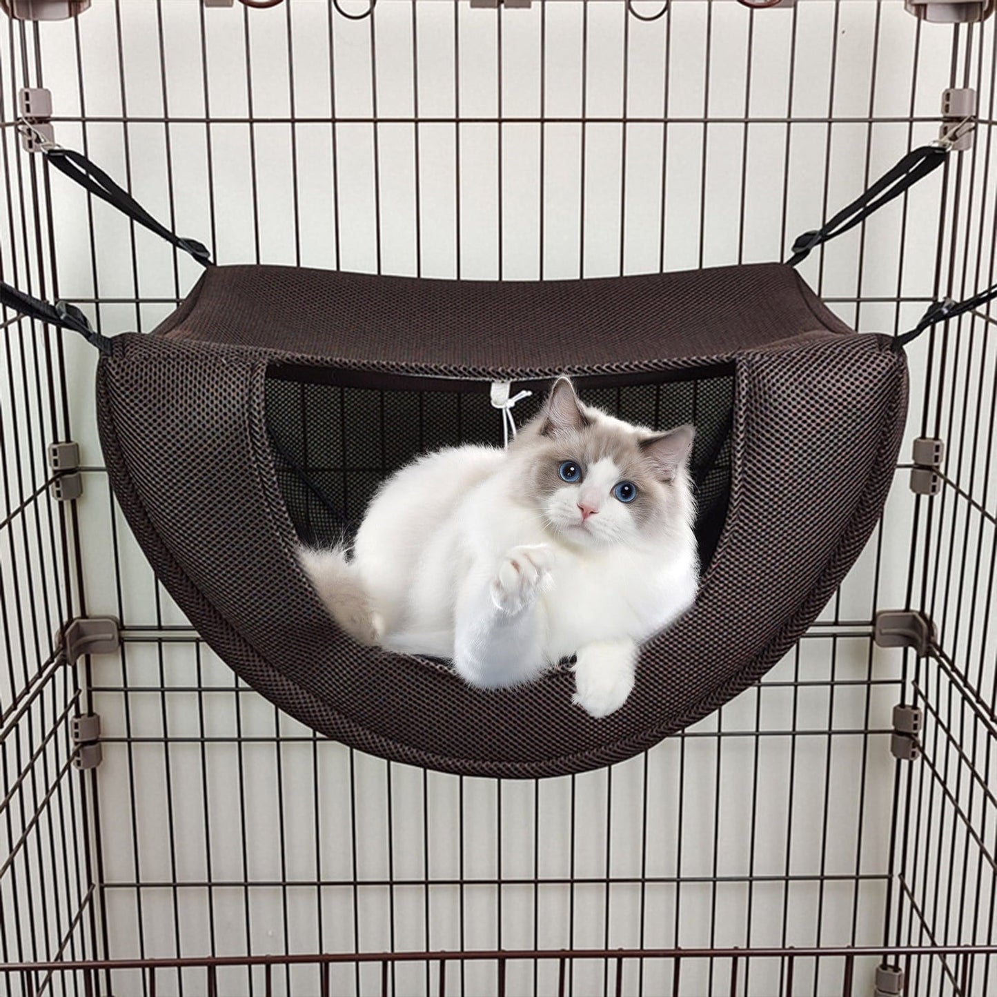 Darzheoy Cat Cage Hammock, Hanging Soft Pet Bed, Summer Breathable Pet Cage Hammock with Adjustable Straps, for Indoor Kitten Puppy Rabbit or Small Pet Coffee