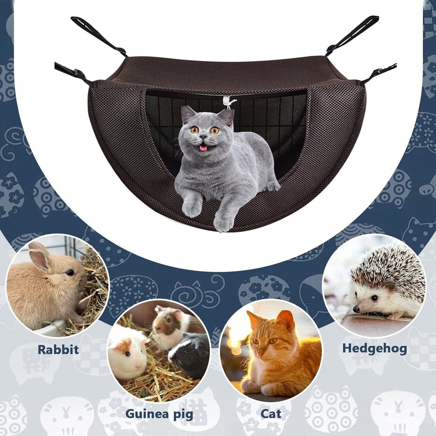 Darzheoy Cat Cage Hammock, Hanging Soft Pet Bed, Summer Breathable Pet Cage Hammock with Adjustable Straps, for Indoor Kitten Puppy Rabbit or Small Pet Coffee