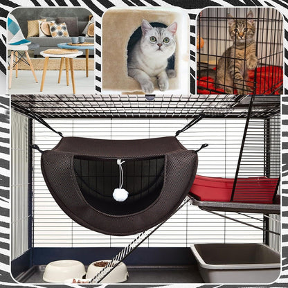 Darzheoy Cat Cage Hammock, Hanging Soft Pet Bed, Summer Breathable Pet Cage Hammock with Adjustable Straps, for Indoor Kitten Puppy Rabbit or Small Pet Coffee