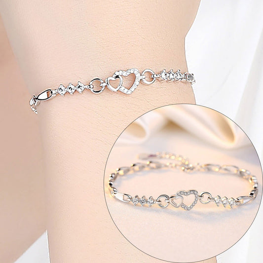 Chmadoxn Toddler Toys, Baby Toys Amethyst Plated 925 Bracelet Love Heart-shaped Hand Jewelry Female Zircon Heart To Heart Jewelry Toys for Kids, Birthday Gifts, First Birthday Gifts 2.3×2×0.8 in PP