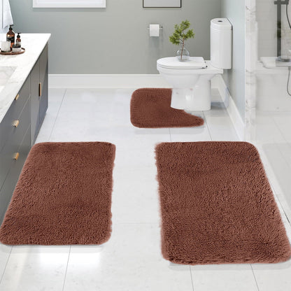 Chmadoxn Solid Color Bathroom Rugs Sets, 3 Piece Ultra Soft Non-Slip Bath Rugs and Mats Set, Super Absorbent Soft Washable Bathroom Carpets, Plush Bathroom Mats, Toilet Rug Set of 3 Blue 1