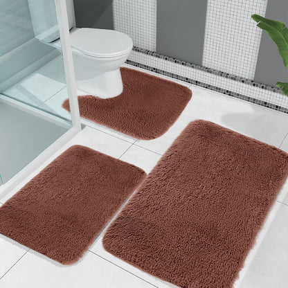 Chmadoxn Solid Color Bathroom Rugs Sets, 3 Piece Ultra Soft Non-Slip Bath Rugs and Mats Set, Super Absorbent Soft Washable Bathroom Carpets, Plush Bathroom Mats, Toilet Rug Set of 3 Blue 1