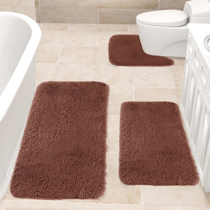 Chmadoxn Solid Color Bathroom Rugs Sets, 3 Piece Ultra Soft Non-Slip Bath Rugs and Mats Set, Super Absorbent Soft Washable Bathroom Carpets, Plush Bathroom Mats, Toilet Rug Set of 3 Dark Gray