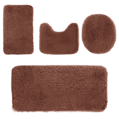 Chmadoxn Solid Color Bathroom Rugs Sets, 3 Piece Ultra Soft Non-Slip Bath Rugs and Mats Set, Super Absorbent Soft Washable Bathroom Carpets, Plush Bathroom Mats, Toilet Rug Set of 4 White