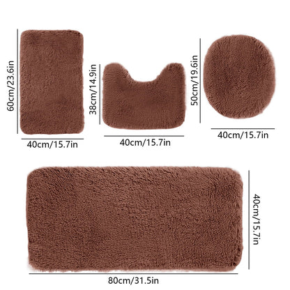 Chmadoxn Solid Color Bathroom Rugs Sets, 3 Piece Ultra Soft Non-Slip Bath Rugs and Mats Set, Super Absorbent Soft Washable Bathroom Carpets, Plush Bathroom Mats, Toilet Rug Set of 4 White