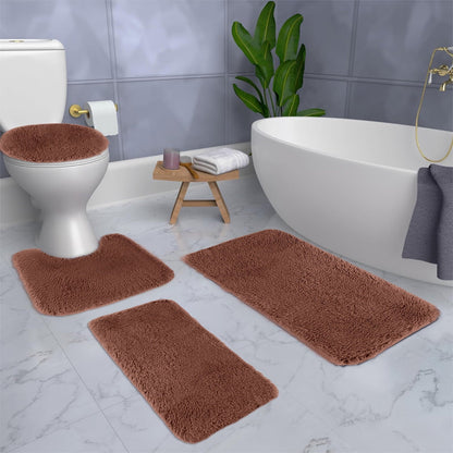 Chmadoxn Solid Color Bathroom Rugs Sets, 3 Piece Ultra Soft Non-Slip Bath Rugs and Mats Set, Super Absorbent Soft Washable Bathroom Carpets, Plush Bathroom Mats, Toilet Rug Set of 4 White