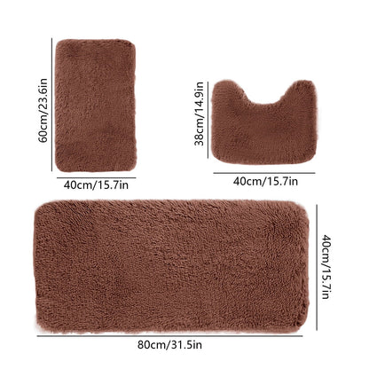 Chmadoxn Solid Color Bathroom Rugs Sets, 3 Piece Ultra Soft Non-Slip Bath Rugs and Mats Set, Super Absorbent Soft Washable Bathroom Carpets, Plush Bathroom Mats, Toilet Rug Set of 3 White 1