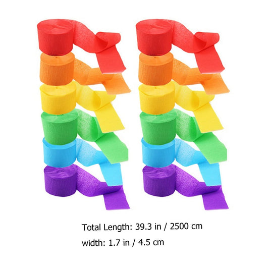 HOOWIFFY 12-Pack Crepe Paper Streamers in Assorted Colors for Birthday, Party, and Event Decorations