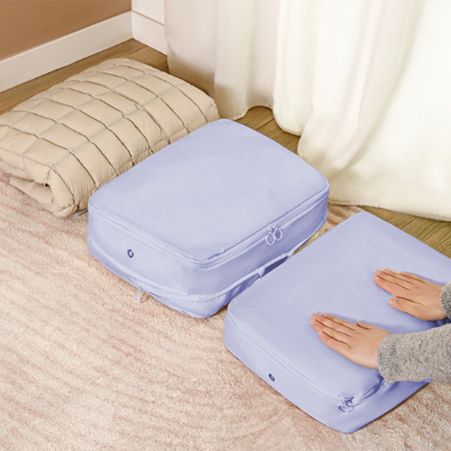 Chmadoxn Ultra Space Saving Self Compression Organizer Bags, Comforter Storage Bag, Compression Bags for Storage, Large Moving Bags, Compression Organizer for Blankets,Comforter,Down Jacket 16×7×12 in Pink