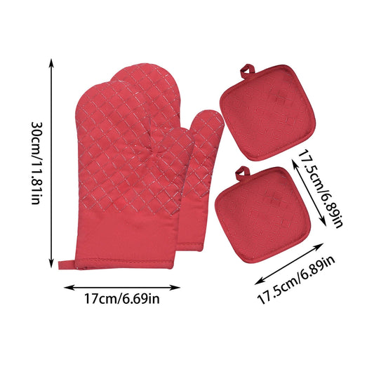 Chmadoxn 4 Pcs Oven Mitts and Pot Holders, Oven Glove High Heat Resistant 500 Degree, Long Oven Mitts with Recycled Cotton Infill and Silicone Non-Slip Surface for Baking, Kitchen, Cooking 11.8×6.7 in Red