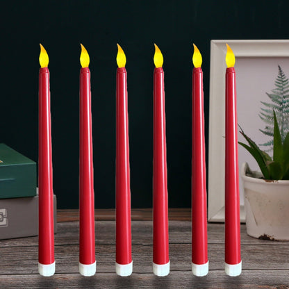 Darzheoy 6 Pcs Flameless Taper Candles with Remote, 10.8 inches Plastic Red LED CandleSticks with Flickering Light, Battery Operated Window Candles for Christmas Decoration Red