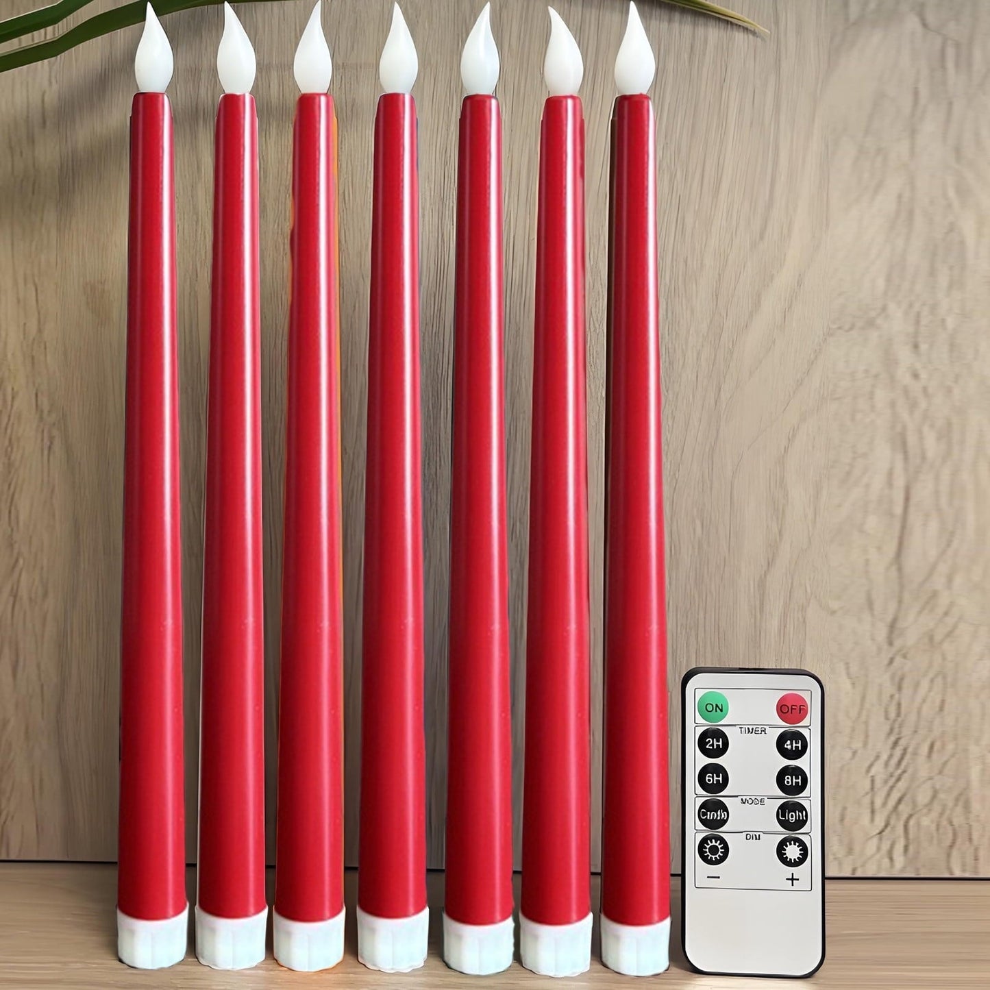 Darzheoy 6 Pcs Flameless Taper Candles with Remote, 10.8 inches Plastic Red LED CandleSticks with Flickering Light, Battery Operated Window Candles for Christmas Decoration Red