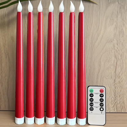 Darzheoy 6 Pcs Flameless Taper Candles with Remote, 10.8 inches Plastic Red LED CandleSticks with Flickering Light, Battery Operated Window Candles for Christmas Decoration Red