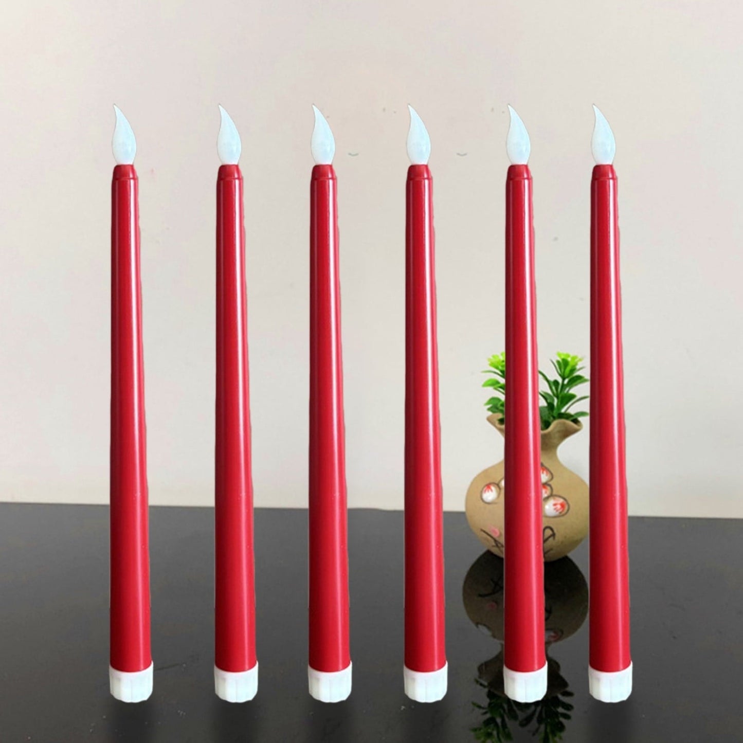 Darzheoy 6 Pcs Flameless Taper Candles with Remote, 10.8 inches Plastic Red LED CandleSticks with Flickering Light, Battery Operated Window Candles for Christmas Decoration Red